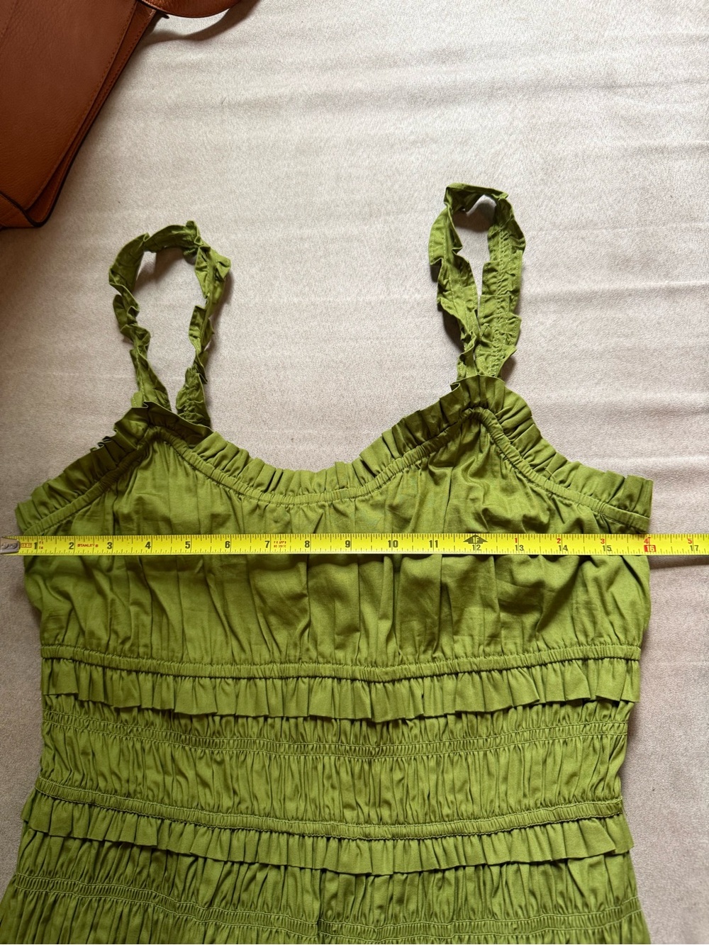 Caroline Constas Cotton drop waist scrunch smocked maxi dress green NEW - Picture 9 of 11